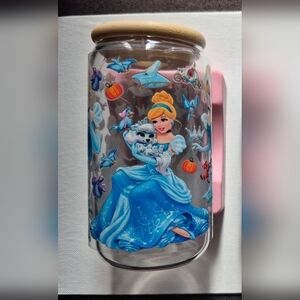 Disney Princess 16oz Glass Tumbler - You CHOOSE DESIGN custom Lid Straw